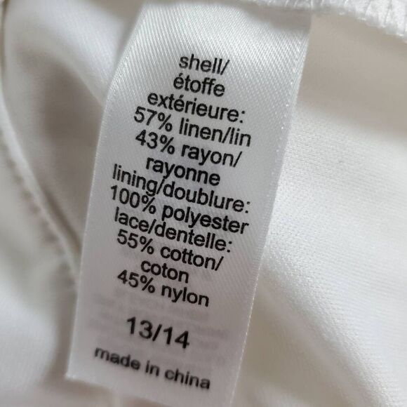 Maurices White Linen Blend Skirt Size 13/14 Lace Trim A-Line Lined Romantic Boho - Picture 5 of 7